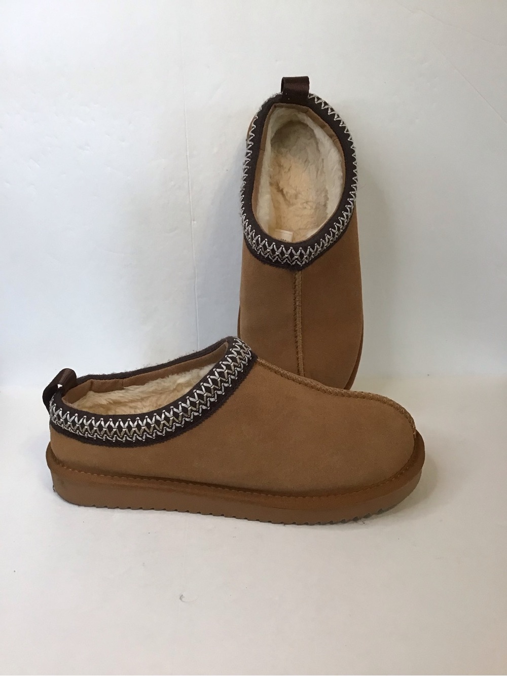 Women’s Cognac Suede Cozy Slip-On Shearling Lined Mule Slippers 40 - Picture 4 of 8